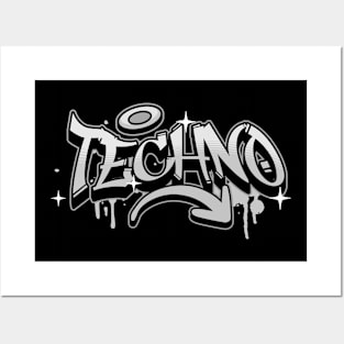TECHNO  - Graffiti Tech (Grey) Posters and Art